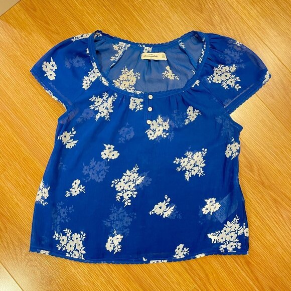 Abercrombie Blue Floral Blouse - XL Youth - Picture 3 of 9
